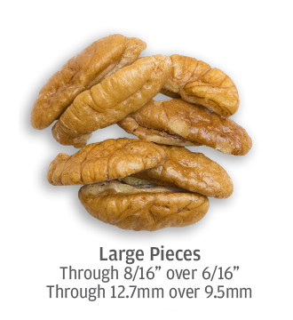 Large pecan pieces measuring up to 12.7 millimeters