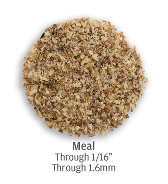 Fine pecan meal crushed down to 1.6 millimeters or less