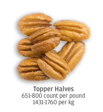 size comparison of topper pecan halves, 1431-1760 pecans per kilogram